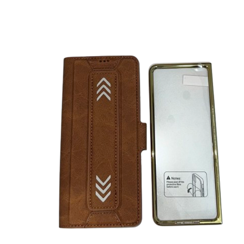 Πλήρης Κάλυψη 360° S2 Πλαστική Ανθεκτική Θήκη Δερματίνη Σετ με Τζαμάκι για Samsung Galaxy Z Fold 5 Χρώμα: Καφέ