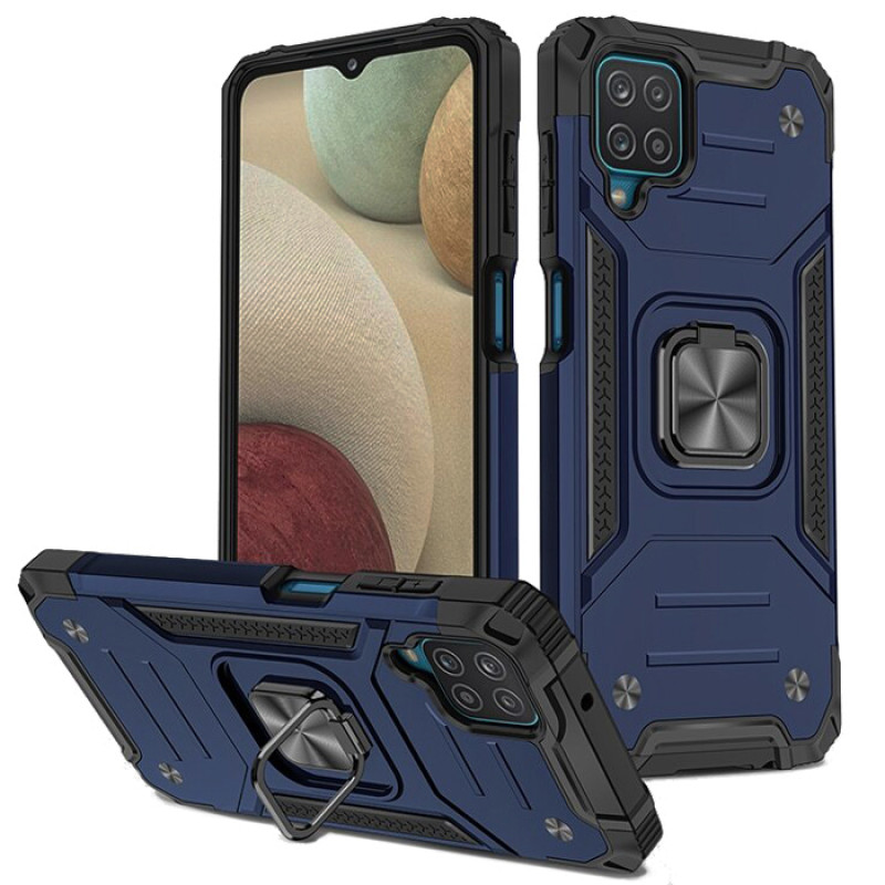 Σκληρή Θήκη Πλάτης Armor με Βάση Στήριξης για Samsung Galaxy A12 - Χρώμα: Σκούρο Μπλέ