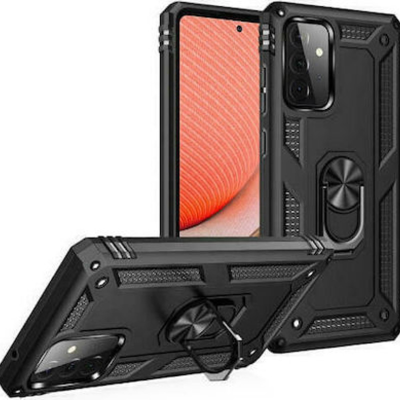 Σκληρή Θήκη Πλάτης Motomo με Δαχτυλίδι για Samsung Galaxy A72 - Χρώμα: Μαύρο