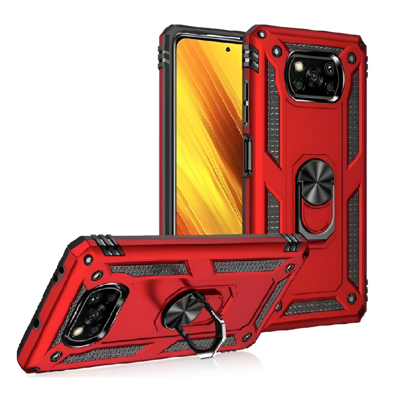 Σκληρή Θήκη Πλάτης Armor με Βάση Στήριξης για Xiaomi Poco X3/Poco X3 Pro/Poco X3 NFC - Χρώμα: Κόκκινο