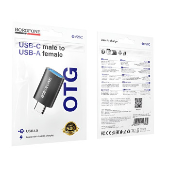 BOROFONE BV26C Αντάπτορας USB-C Male σε USB 3.0 Female με Λειτουργία OTG & Δυνατότητα Φόρτισης 5V / 2A - Χρώμα: Μαύρο
