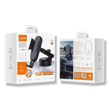 LDNIO MW21-1 Βάση Κινητού Αυτοκινήτου με Βεντούζα, Ρυθμιζόμενα Άγκριστρα & Ασύρματη Φόρτιση 15W - Χρώμα: Μαύρο