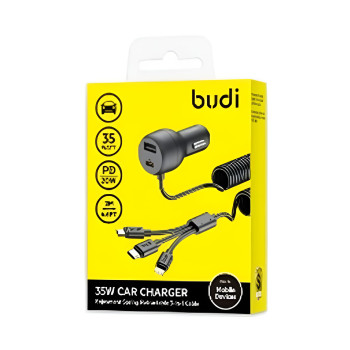 Budi (CC107T3B) Φορτιστής Κινητού Αυτοκινήτου με Υποδοχή Type-C & USB-A 35W με Ενσωματωμένα Καλώδιο Lighting/Type-C/Micro USB 2m - Χρώμα: Μαύρο Budi (CC107T3B) Φορτιστής Κινητού Αυτοκινήτου με Υποδοχή Type-C & USB-A 35W με Ενσωματωμένα Καλώδιο Lighting/Type-C/Micro USB 2m - Χρώμα: Μαύρο