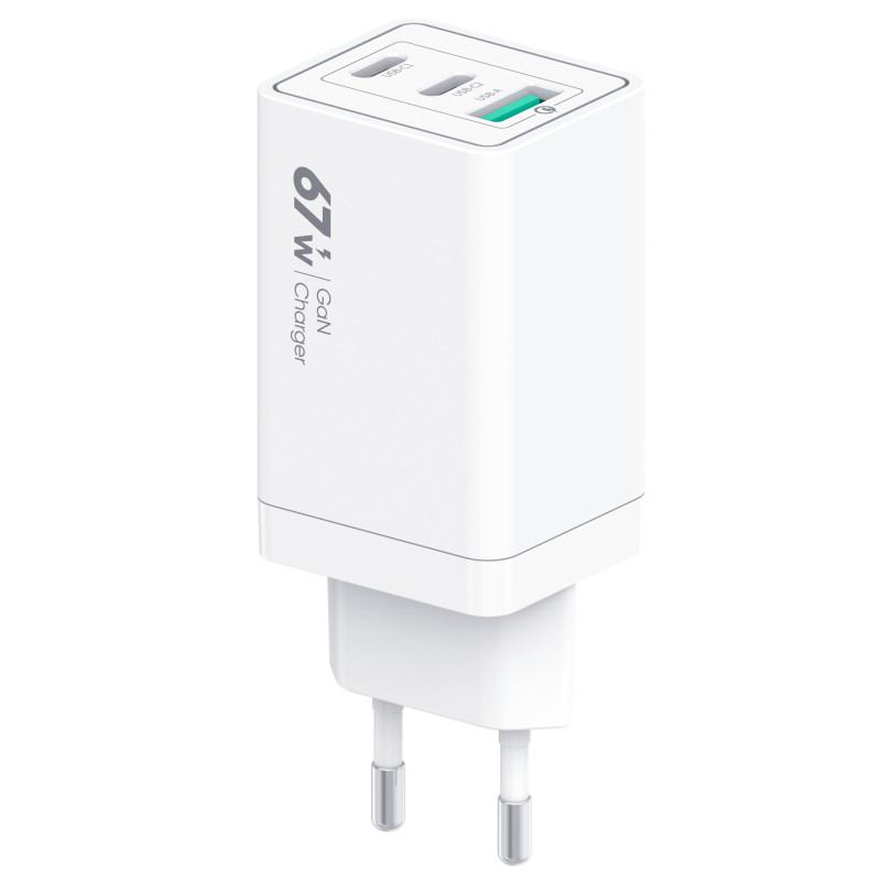 VIDVIE PLE242C Φορτιστής GaN με 1 Θύρες USB-A 22.5W & 2 Θύρες USB-C 67W Power Delivery - Χρώμα: Λευκό