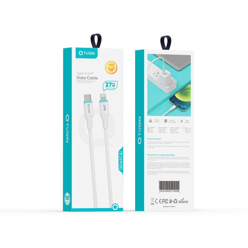 TUQIN QD45C&i 27W Καλώδιο USB-C σε Lightning Γρήγορης Φόρτισης 1m - Χρώμα: Λευκό