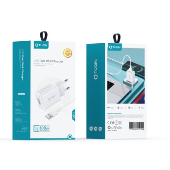 TUQIN QE44 Φορτιστής με Θύρα USB-A & Καλώδιο USB-A σε Type-C Γρήγορης Φόρτισης 1m - Χρώμα: Λευκό TUQIN QE44 Φορτιστής με Θύρα USB-A & Καλώδιο USB-A σε Type-C Γρήγορης Φόρτισης 1m - Χρώμα: Λευκό