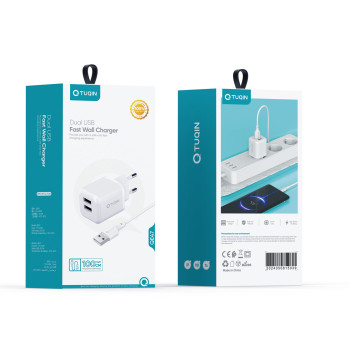 TUQIN QE47 Φορτιστής με 2X Θύρες USB-A & Καλώδιο USB-A σε Type-C Γρήγορης Φόρτισης 1m - Χρώμα: Λευκό TUQIN QE47 Φορτιστής με 2X Θύρες USB-A & Καλώδιο USB-A σε Type-C Γρήγορης Φόρτισης 1m - Χρώμα: Λευκό