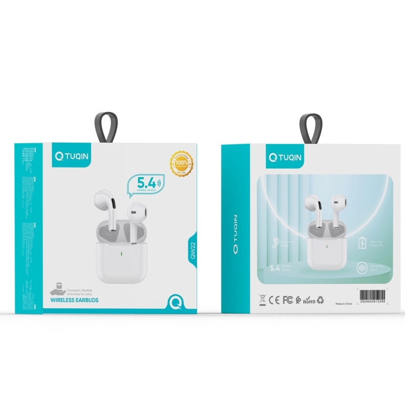 TUQIN QW22 Ασύρματα Bluetooth Ακουστικά TWS V5.4 με Θήκη Φόρτισης - Χρώμα: Λευκό