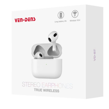 VEN-DENS VD-BT024 Ασύρματα Bluetooth Ακουστικά Stereo Headphones True Wireless - Χρώμα: Λευκά