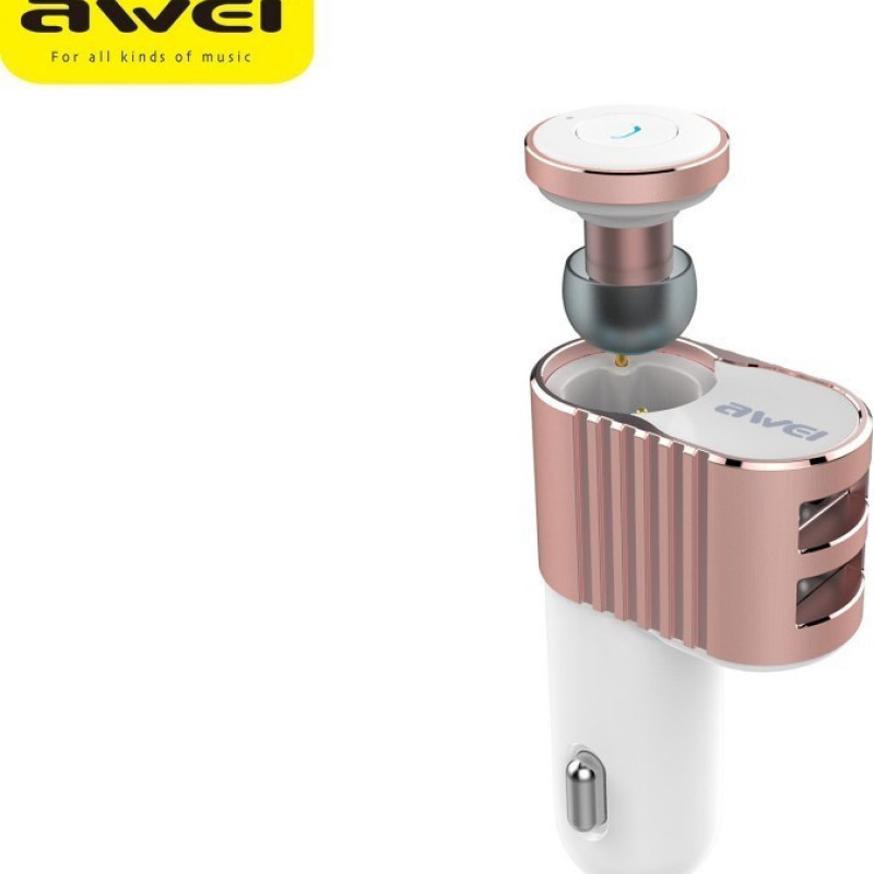 Awei A871BL Επαναφορτιζόμενο Ασύρματο Ακουστικό με Smart Car Charger Φορτιστή Αυτοκινήτου - Χρώμα: Ροζ Χρυσό
