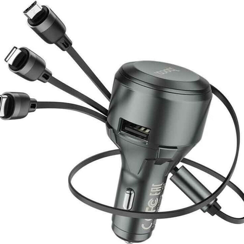 Hoco S27 Φορτιστής Αυτοκινήτου Tributo Συνολικής Έντασης 2.4A με Θύρα USB και Καλώδιο 3 in 1 Micro-USB / Type-C / Lighting Χρώμα: Ασημί