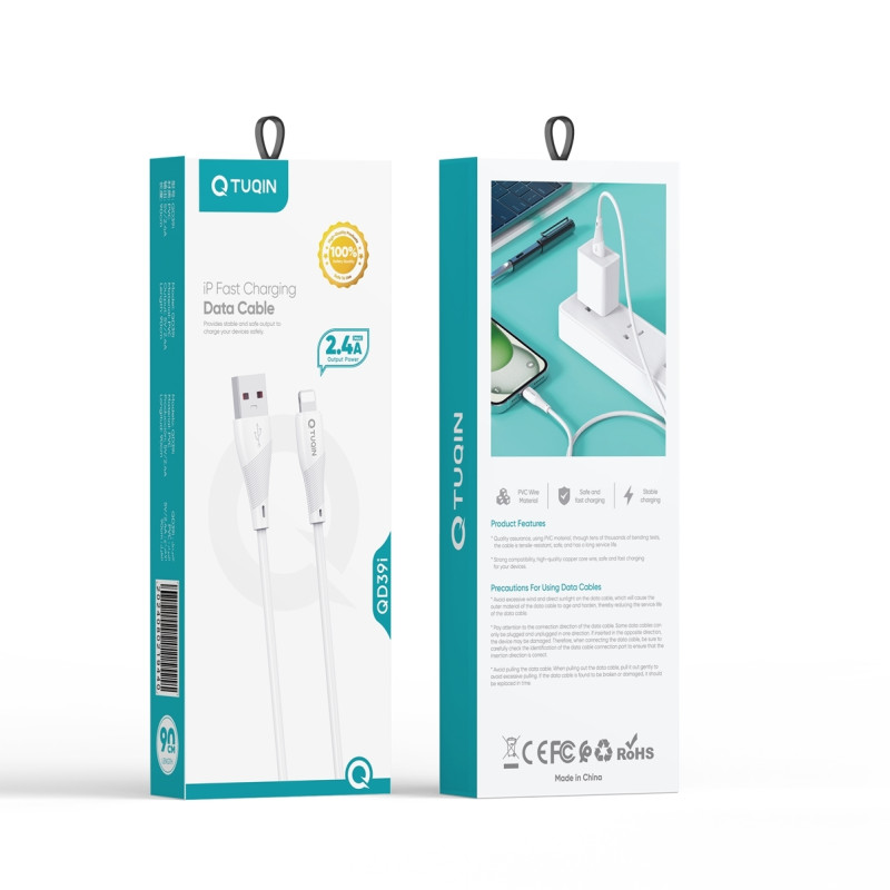 TUQIN QD39i Καλώδιο USB-A σε Lightning 2.4A Γρήγορη Φόρτιση 90cm - Χρώμα: Λευκό