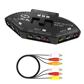 RCA Splitter με 3 Εισόδους & 1 Έξοδο, Κουτί Διακόπτη RCA Ήχου & Βίντεο με Καλώδιο για Σύνδεση 3 Συσκευών Σήματος RCA σε 1 Οθόνη - Χρώμα: Μαύρο