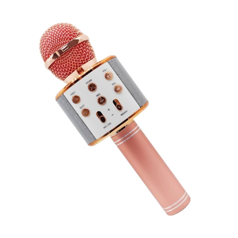 Ασύρματο Μικρόφωνο WS-858 Wireless Bluetooth Karaoke Handheld Microphone USB KTV Player Bluetooth Mic Speaker Record Music - Χρώμα: Ροζ Χρυσό