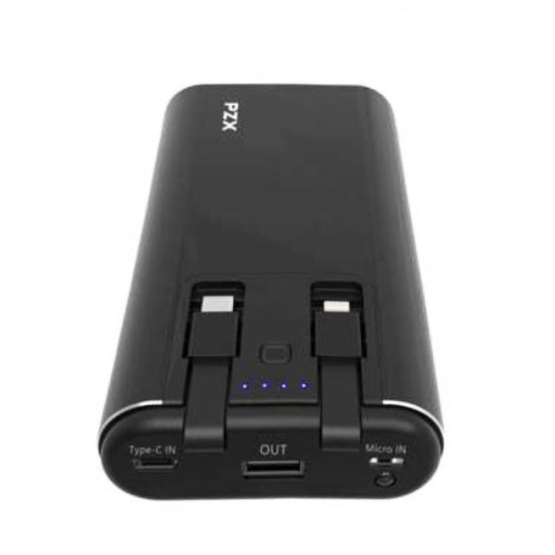 PZX V23 Power Bank 20000Mah με Διπλά Καλώδια Ενσωματωμένα σε Type C και Lightning Cables - Χρώμα: Μαύρο