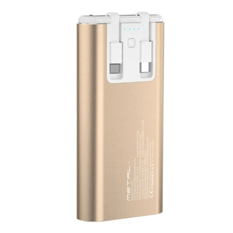 PZX V23 Power Bank 20000Mah με Διπλά Καλώδια Ενσωματωμένα σε Type C και Lightning Cables - Χρώμα: Χρυσό PZX V23 Power Bank 20000Mah με Διπλά Καλώδια Ενσωματωμένα σε Type C και Lightning Cables - Χρώμα: Χρυσό