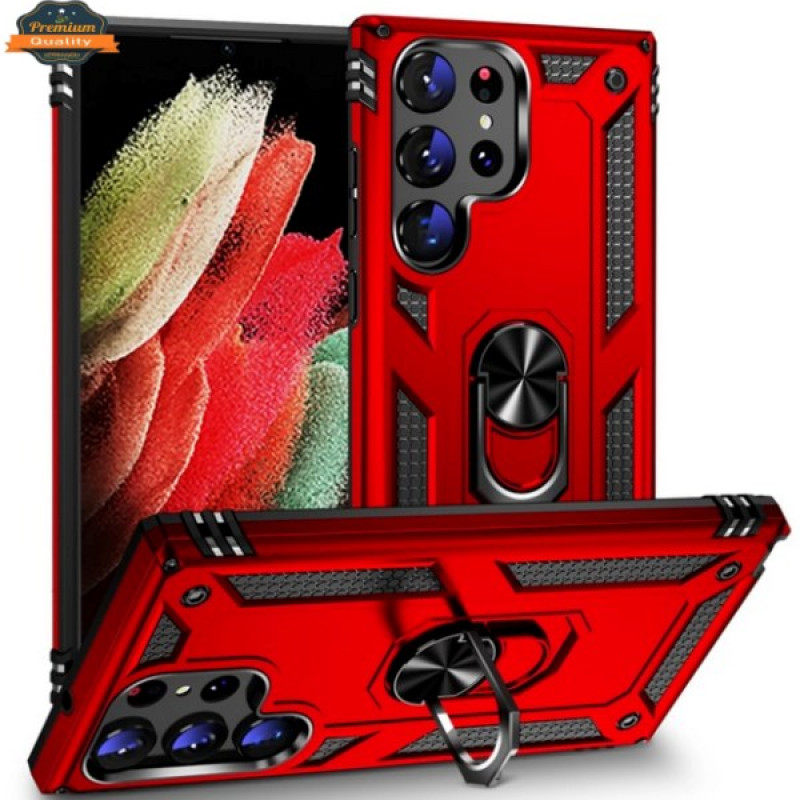 Σκληρή Θήκη Πλάτης με Δαχτυλίδι για Samsung Galaxy S24 Ultra - Χρώμα: Κόκκινο