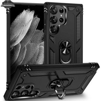 Σκληρή Θήκη Πλάτης με Δαχτυλίδι για Samsung Galaxy S24 Ultra - Χρώμα: Μαύρο