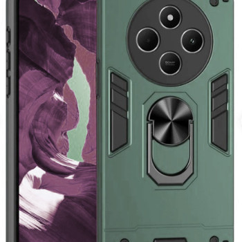 Σκληρή Θήκη Πλάτης Armor με Βάση Στήριξης για Xiaomi Redmi 14C - Χρώμα: Σκούρο Πράσινο