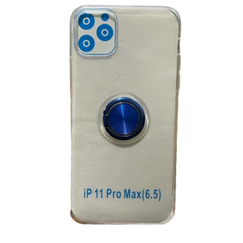 Θήκη Πλάτης Σιλικόνης με Μπλέ Δαχτυλίδι για Apple iPhone 11 Pro Max - Χρώμα: Διάφανο