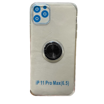 Θήκη Πλάτης Σιλικόνης με Μαύρο Δαχτυλίδι για Apple iPhone 11 Pro Max - Χρώμα: Διάφανο