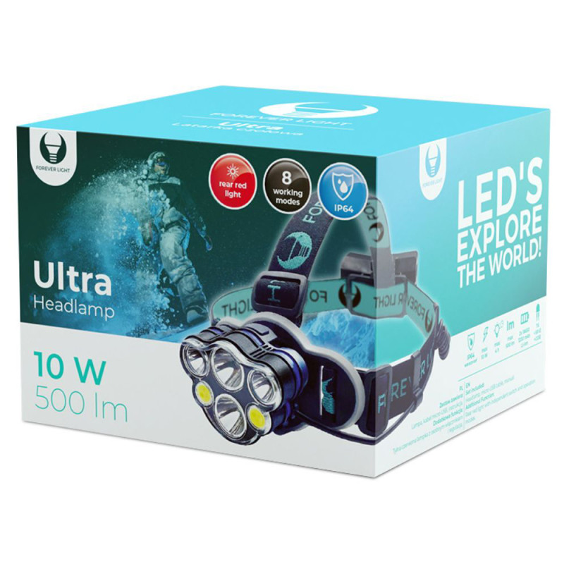 Επαναφορτιζόμενος Φακός Κεφαλής LED Διπλής Λειτουργίας με Μέγιστη Φωτεινότητα 500lm 10W - Χρώμα: Μαύρο