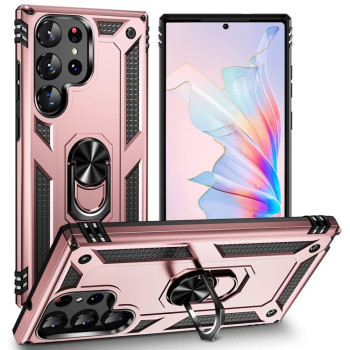 Σκληρή Θήκη Πλάτης Armor με Βάση Στήριξης για Samsung Galaxy S23 Ultra - Χρώμα: Ρόζ Χρυσό