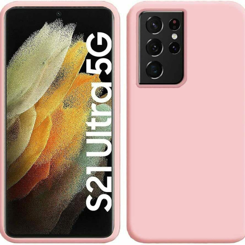 Θήκη Πλάτης Σιλικόνης Απλή για Samsung Galaxy S21 Ultra - Χρώμα: Ρόζ