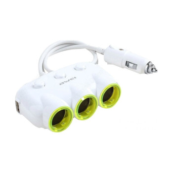 Awei C-35 Αντάπτορας USB Φορτιστή Αυτοκινήτου 3 Car Socket Adapter with 2 Fast Charging USB Interfaced - Χρώμα: Λευκό Awei C-35 Αντάπτορας USB Φορτιστή Αυτοκινήτου 3 Car Socket Adapter with 2 Fast Charging USB Interfaced - Χρώμα: Λευκό