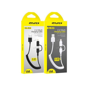 Καλώδιο Φόρτισης Awei CL-53 1m Micro USB/Lightning Fast Multi Charging Cable - Χρώμα: Λευκό