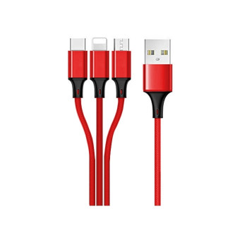 Καλώδιο Φόρτισης 1m Universal 3 σε 1 Micro USB/USB Type-C/Lightning Fast Charging Data Cable - Χρώμα: Κόκκινο Καλώδιο Φόρτισης 1m Universal 3 σε 1 Micro USB/USB Type-C/Lightning Fast Charging Data Cable - Χρώμα: Κόκκινο