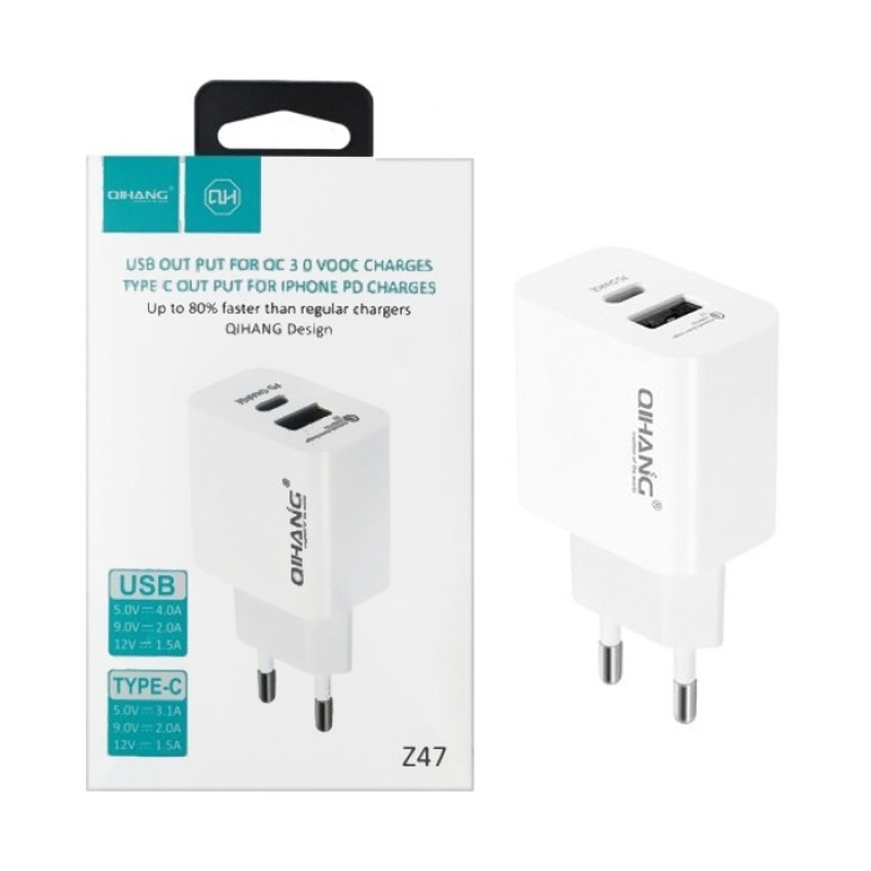 Φορτιστής QIHANG Z47 Quick Charge 3.0 Type-C - Χρώμα: Άσπρο