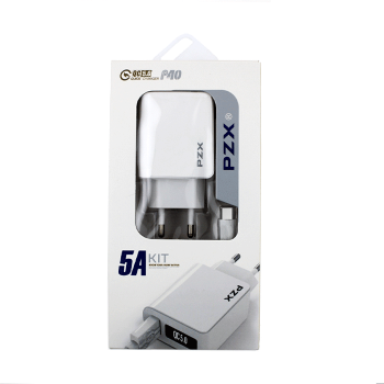 PZX P40 Φορτιστής Ταξιδιού USΒ και Καλώδιο Type-C / Traveling USB Charger with Charging Cable Type-C Set 5A / Q.C 5.0 1Μ  - Χρώμα: Άσπρο