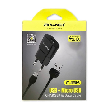 Awei C-13M Φορτιστής USB/Micro USB Fast Charging and Data Cable - Χρώμα: Μαύρο Awei C-13M Φορτιστής USB/Micro USB Fast Charging and Data Cable - Χρώμα: Μαύρο