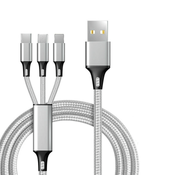 Καλώδιο Φόρτισης / Data Fashion Cable 3 σε 1 Micro USB / Type-C / Lighting 1,2 μ - Χρώμα: Ασημί Καλώδιο Φόρτισης / Data Fashion Cable 3 σε 1 Micro USB / Type-C / Lighting 1,2 μ - Χρώμα: Ασημί