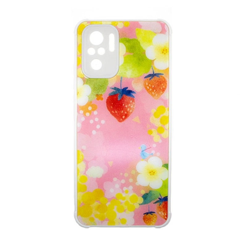 Θήκη Πλάτης Πλαστική με Σχέδιο για Xiaomi Redmi Note 10S - Χρώμα: Ρόζ με Φραουλίτσες