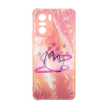 Θήκη Πλάτης Πλαστική με Σχέδια για Xiaomi Poco F3 5G - Χρώμα: Απαλό Ρόζ με Στέμμα
