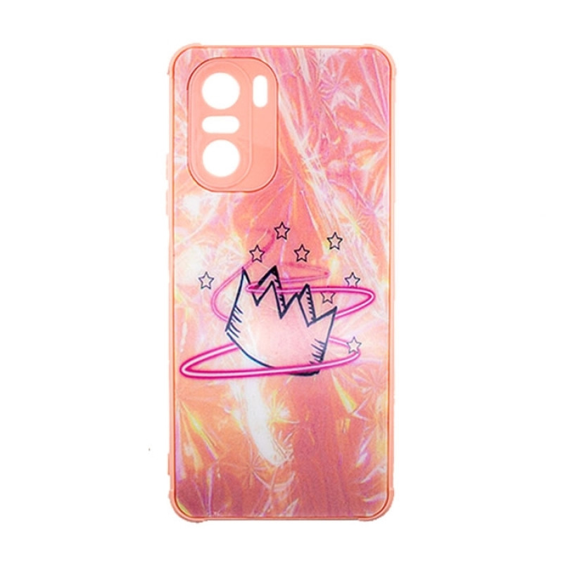 Θήκη Πλάτης Πλαστική με Σχέδια για Xiaomi Poco F3 5G - Χρώμα: Απαλό Ρόζ με Στέμμα