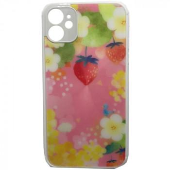 Θήκη Πλάτης Σιλικόνης Απλή για Apple iPhone 11 - Χρώμα: Ρόζ με Φραουλίτσες