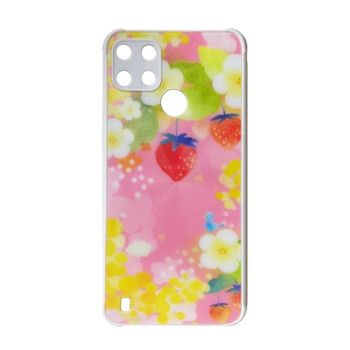 Θήκη Πλάτης Πλαστική με Σχέδια για Realme C21Y - Χρώμα: Ρόζ με Φραουλίτσες