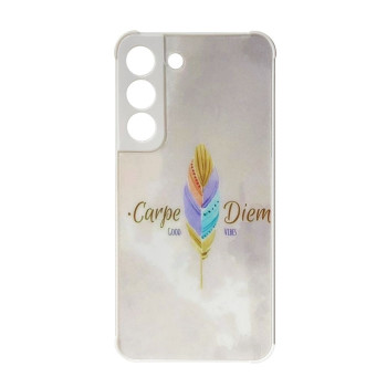 Θήκη Πλάτης Πλαστική με Σχέδια για Samsung Galaxy S22 S901 - Χρώμα: Λευκό με Χρωματιστό Φτερό