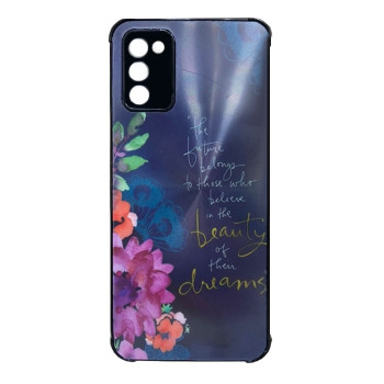 Θήκη Πλάτης Πλαστική με Σχέδια για Samsung Galaxy A03S - Χρώμα: Ναυτικό Μπλε με Λουλουδάκια