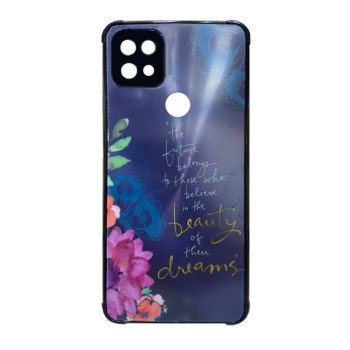 Θήκη Πλάτης Πλαστική με Σχέδια για REALME C21 - Χρώμα: Ναυτικό Μπλε με Λουλουδάκια