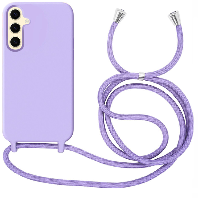 Θήκη Πλάτης Σιλικόνης με Λουράκι για Samsung Galaxy A35 5G - Χρώμα: Μωβ