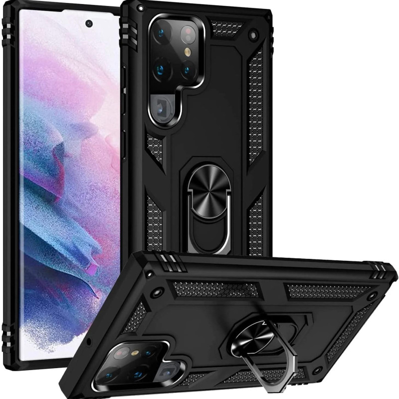 Σκληρή Θήκη Πλάτης Armor με Βάση Στήριξης για Samsung Galaxy S22 Ultra - Χρώμα: Μαύρο