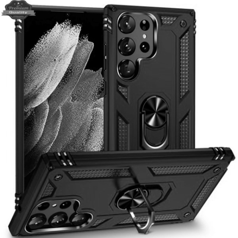 Σκληρή Θήκη Πλάτης με Δαχτυλίδι για Samsung Galaxy S24 Ultra - Χρώμα: Μαύρο