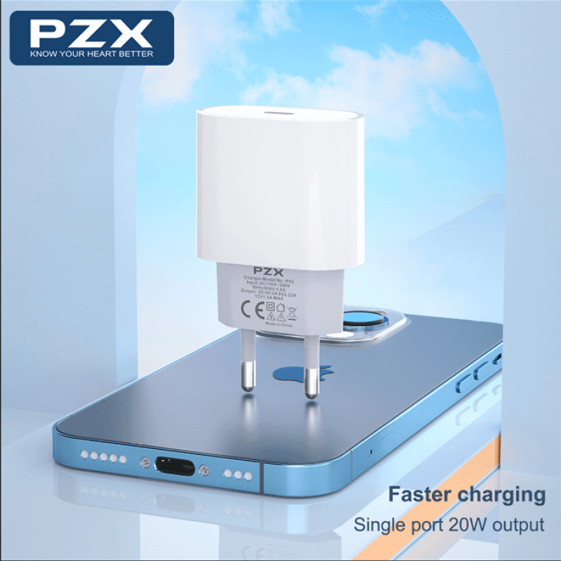 PZX P43 Super Fast Charging Φορτιστής SmartPhone με Καλώδιο Type-C σε Type-C & 1 Θύρα Type-C 20W - Χρώμα: Λευκό