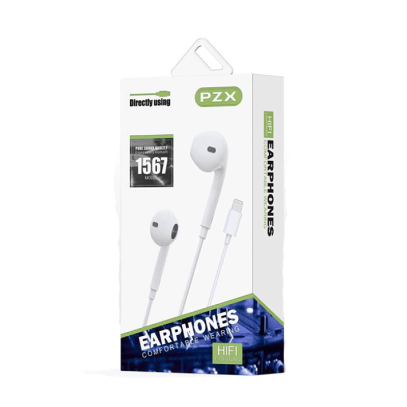 Wired Earphones PZX 1567 Headset Volume Control 1.2 MM Lightning Ενσύρματα Ακουστικά - Χρώμα: Λευκό