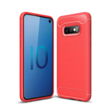Θήκη Πλάτης Σιλικόνης Carbon για Samsung Galaxy S10 - Χρώμα: Κόκκινο
