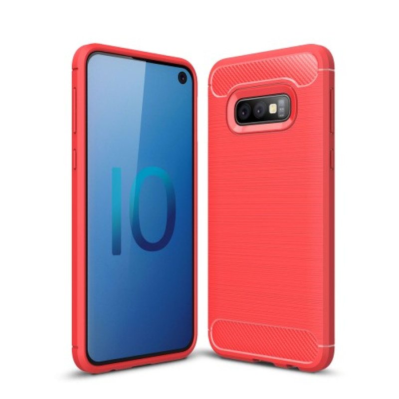 Θήκη Πλάτης Σιλικόνης Carbon για Samsung Galaxy S10 - Χρώμα: Κόκκινο